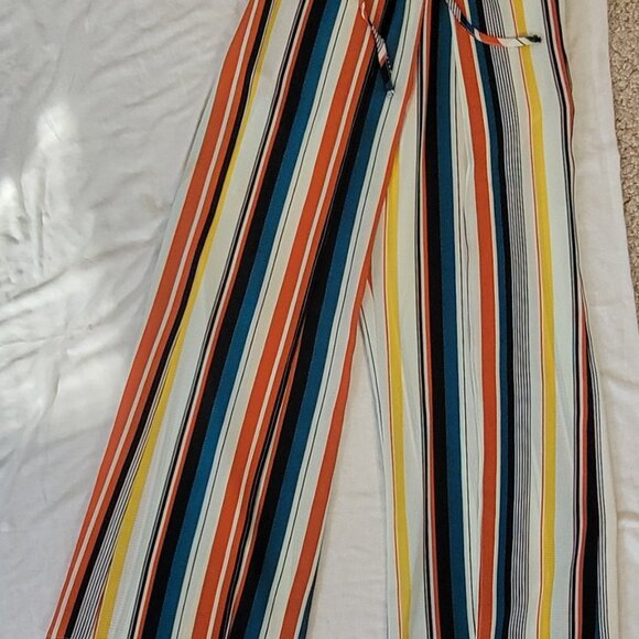 LEYVAS Wrap Party Pants Wide Leg Stripes Colorful - Picture 6 of 15